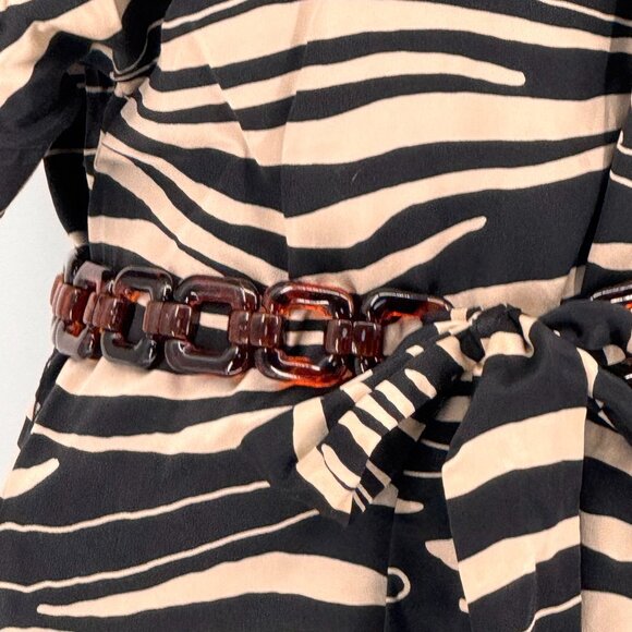 Anne Klein Silk Dress Womens 12 Zebra Belt Oversized Slouchy Animal Print Raglan - Picture 3 of 7